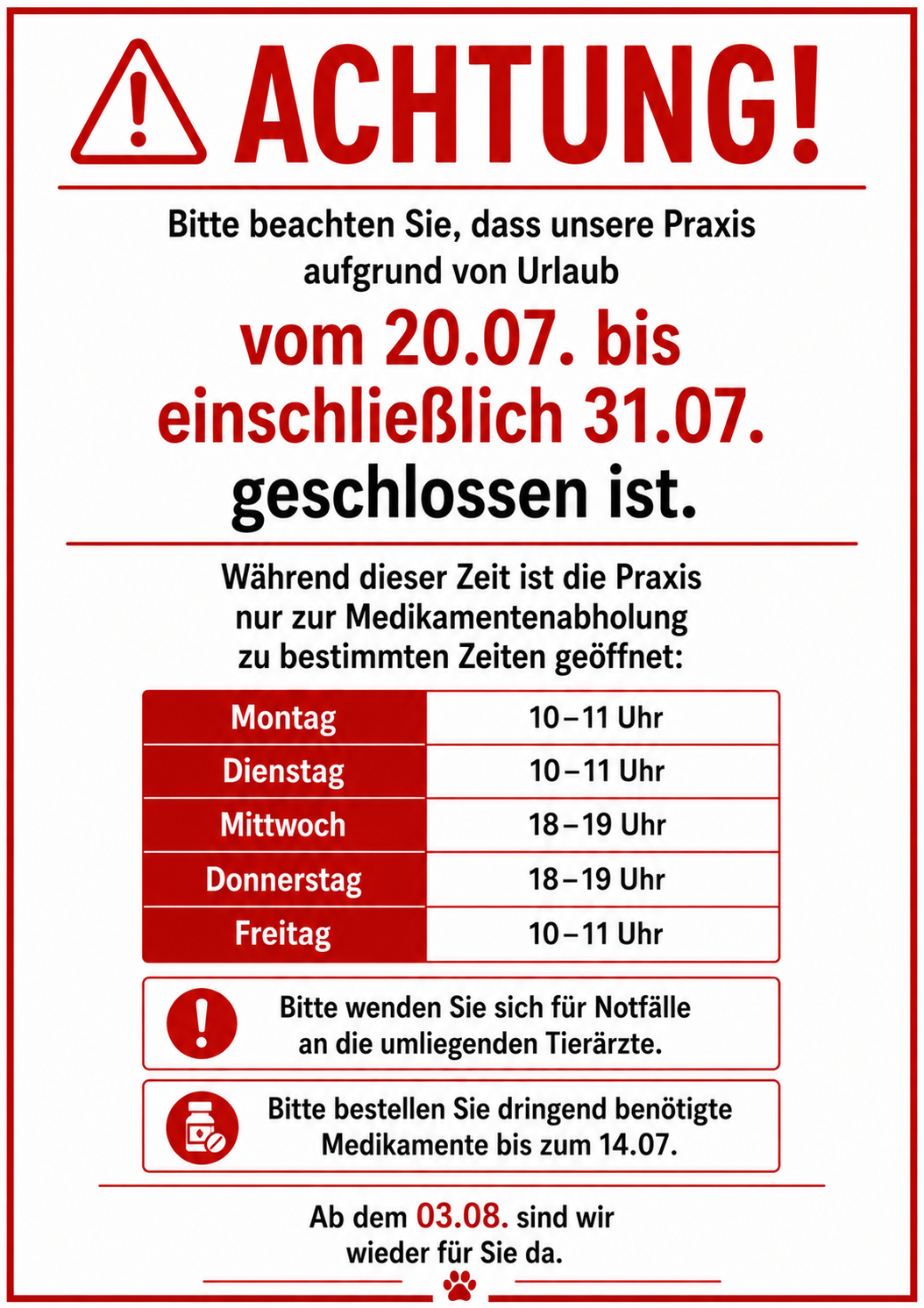 Aushang Urlaub 2026